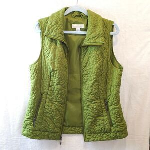 Women's Vest Quilted Floral Moss Green Fairycore Forestcore Zip Up Pockets Sz S